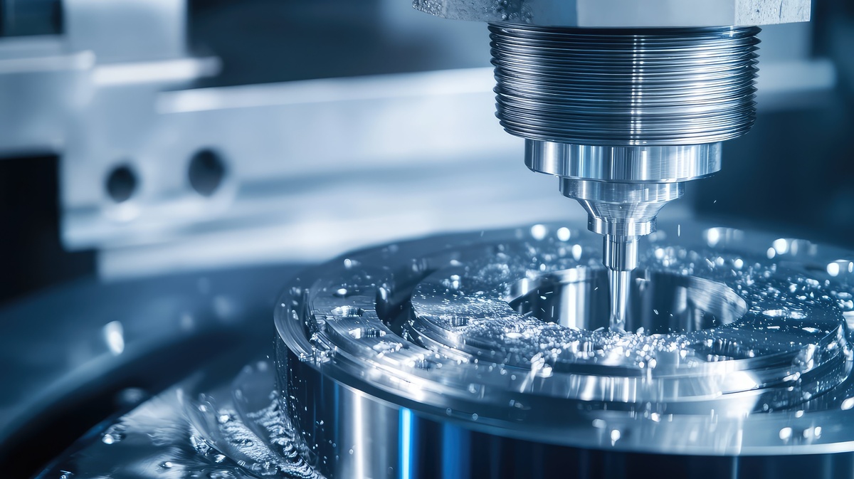 CNC machine cutting a custom industrial part, demonstrating a visual manufacturing process on video