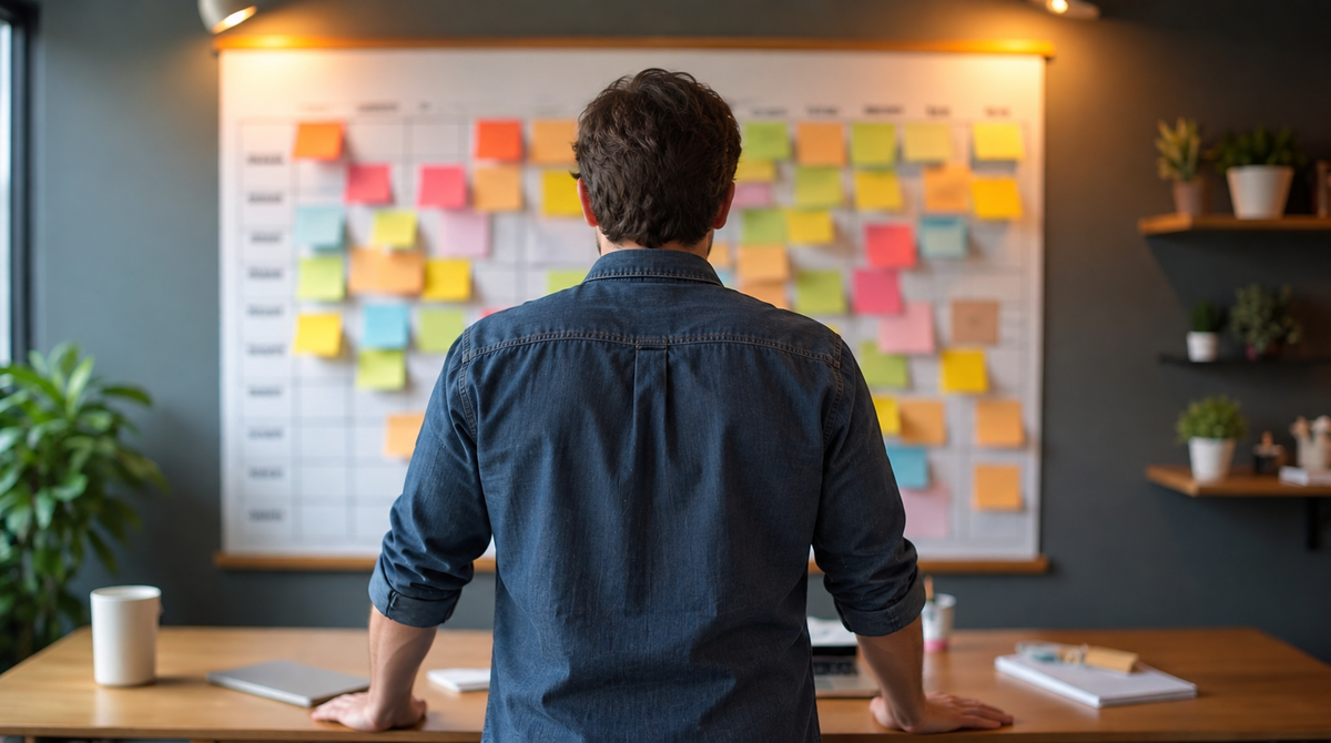 Content planning workspace with a calendar and campaign topics organized for publication.